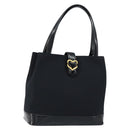 SAINT LAURENT Hand Bag Nylon Enamel Black Gold Auth gh1164-1