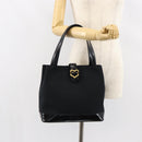SAINT LAURENT Hand Bag Nylon Enamel Black Gold Auth gh1164-22