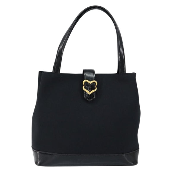 SAINT LAURENT Hand Bag Nylon Enamel Black Gold Auth gh1164