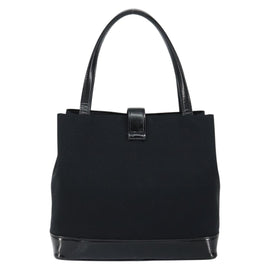 SAINT LAURENT Hand Bag Nylon Enamel Black Gold Auth gh1164 - 0