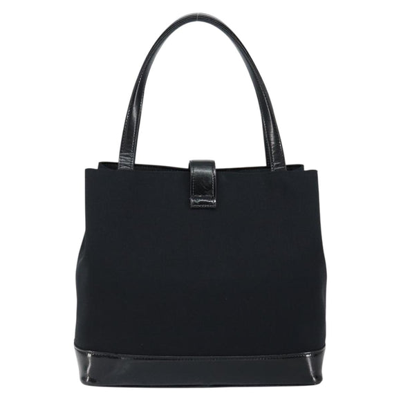 SAINT LAURENT Hand Bag Nylon Enamel Black Gold Auth gh1164