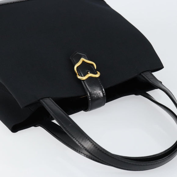 SAINT LAURENT Hand Bag Nylon Enamel Black Gold Auth gh1164