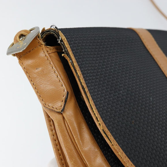 SAINT LAURENT Shoulder Bag Leather Black Gold Auth gh1165