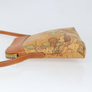 PRIMA CLASSE Shoulder Bag Leather PVC Beige Gold Auth gh1167-4