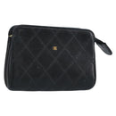 CHANEL Bicolore Pouch Lamb Skin Black Gold CC Auth gh1175-1