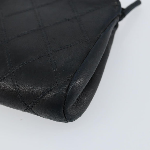 CHANEL Bicolore Pouch Lamb Skin Black Gold CC Auth gh1175