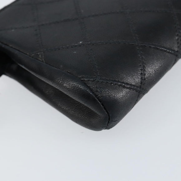 CHANEL Bicolore Pouch Lamb Skin Black Gold CC Auth gh1175
