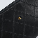 CHANEL Bicolore Pouch Lamb Skin Black Gold CC Auth gh1175-8
