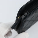 CHANEL Bicolore Pouch Lamb Skin Black Gold CC Auth gh1175-9