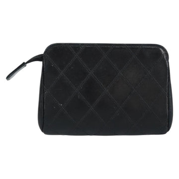 CHANEL Bicolore Pouch Lamb Skin Black Gold CC Auth gh1175 - 0