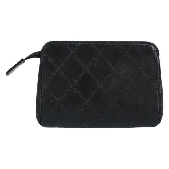 CHANEL Bicolore Pouch Lamb Skin Black Gold CC Auth gh1175