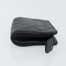 CHANEL Bicolore Pouch Lamb Skin Black Gold CC Auth gh1175-3