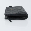 CHANEL Bicolore Pouch Lamb Skin Black Gold CC Auth gh1175-4