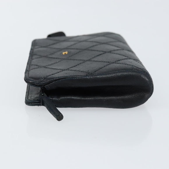 CHANEL Bicolore Pouch Lamb Skin Black Gold CC Auth gh1175