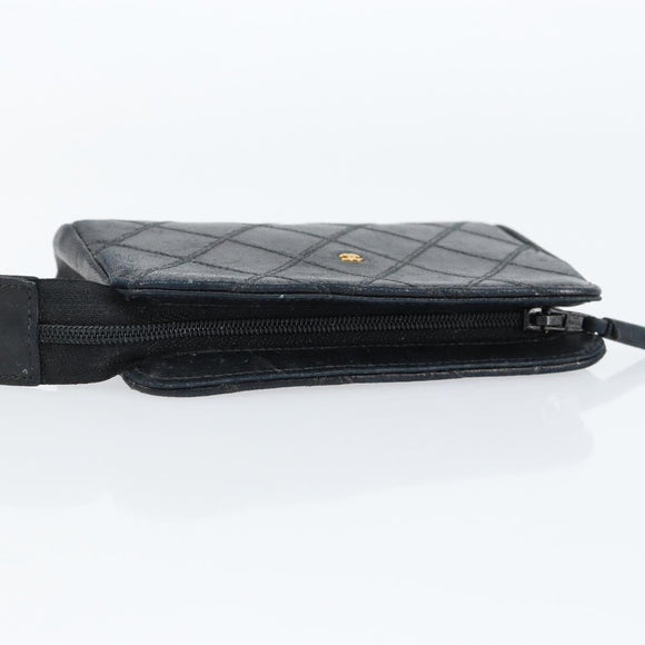 CHANEL Bicolore Pouch Lamb Skin Black Gold CC Auth gh1175