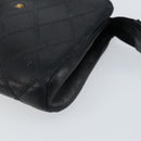 CHANEL Bicolore Pouch Lamb Skin Black Gold CC Auth gh1175-7