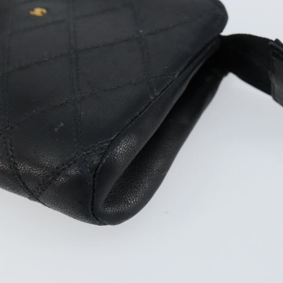 CHANEL Bicolore Pouch Lamb Skin Black Gold CC Auth gh1175