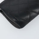 CHANEL Bicolore Pouch Lamb Skin Black Gold CC Auth gh1175-14