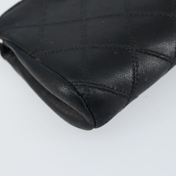 CHANEL Bicolore Pouch Lamb Skin Black Gold CC Auth gh1175