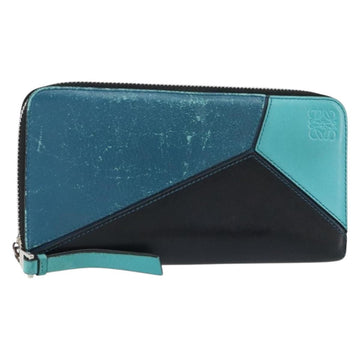 LOEWE Anagram Long Wallet Leather Blue Silver Auth gh1176