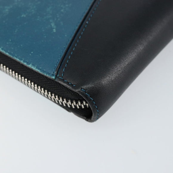 LOEWE Anagram Long Wallet Leather Blue Silver Auth gh1176