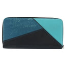 LOEWE Anagram Long Wallet Leather Blue Silver Auth gh1176-2