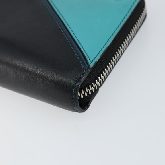 LOEWE Anagram Long Wallet Leather Blue Silver Auth gh1176