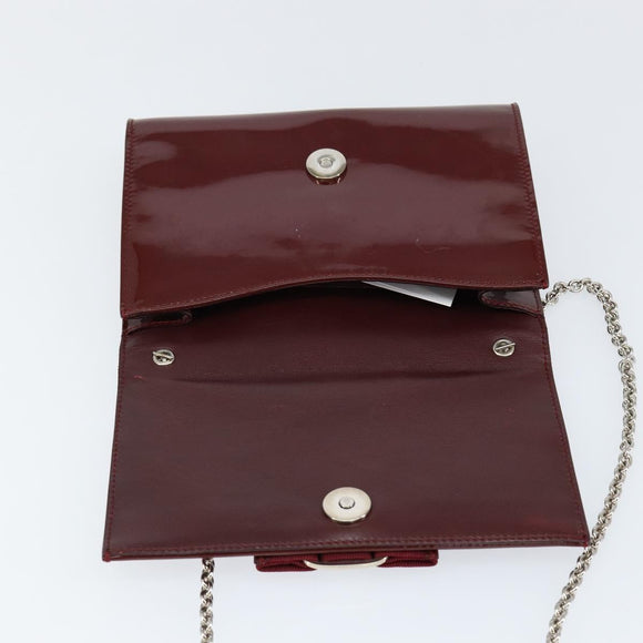 Salvatore Ferragamo Vala Chain Shoulder Bag Enamel Red Silver Auth gh1177