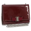 Salvatore Ferragamo Vala Chain Shoulder Bag Enamel Red Silver Auth gh1177-1