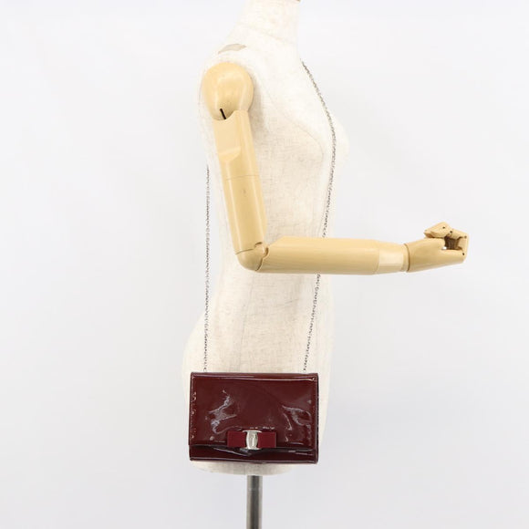 Salvatore Ferragamo Vala Chain Shoulder Bag Enamel Red Silver Auth gh1177