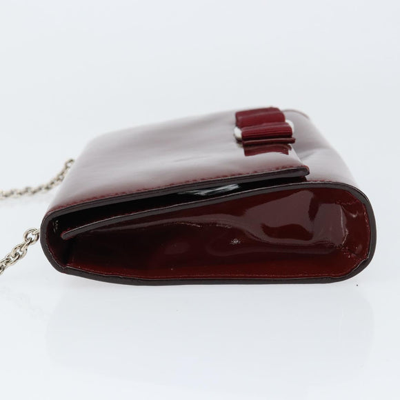Salvatore Ferragamo Vala Chain Shoulder Bag Enamel Red Silver Auth gh1177