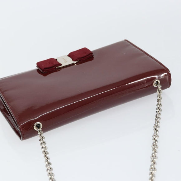 Salvatore Ferragamo Vala Chain Shoulder Bag Enamel Red Silver Auth gh1177