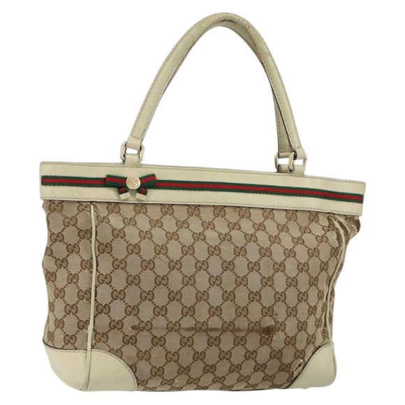GUCCI GG Canvas Web Sherry Line Draagtas Beige Goud 257061 Auth gh1178