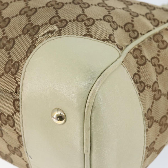 GUCCI GG Canvas Web Sherry Line Draagtas Beige Goud 257061 Auth gh1178