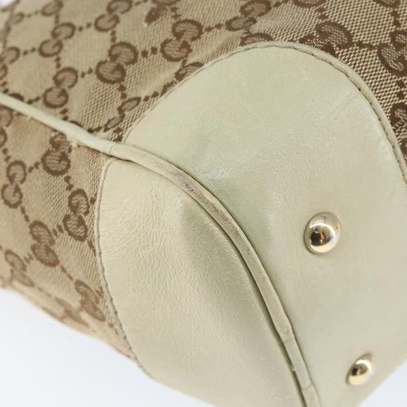 GUCCI GG Canvas Web Sherry Line Draagtas Beige Goud 257061 Auth gh1178