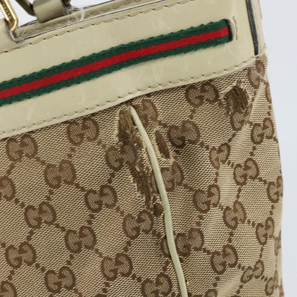 GUCCI GG Canvas Web Sherry Line Draagtas Beige Goud 257061 Auth gh1178