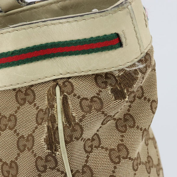 GUCCI GG Canvas Web Sherry Line Draagtas Beige Goud 257061 Auth gh1178