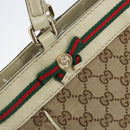 GUCCI GG Canvas Web Sherry Line Tote Bag Beige Gold 257061 Auth gh1178-18