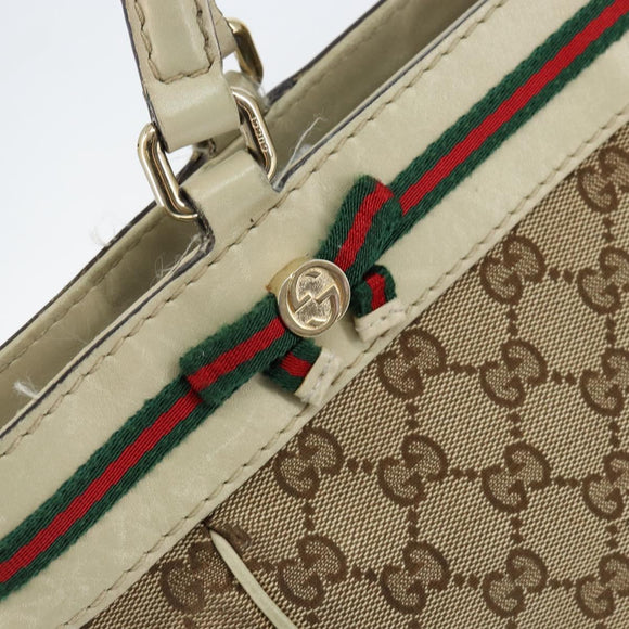 GUCCI GG Canvas Web Sherry Line Tote Bag Beige Gold 257061 Auth gh1178