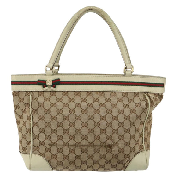 GUCCI GG Canvas Web Sherry Line Draagtas Beige Goud 257061 Auth gh1178