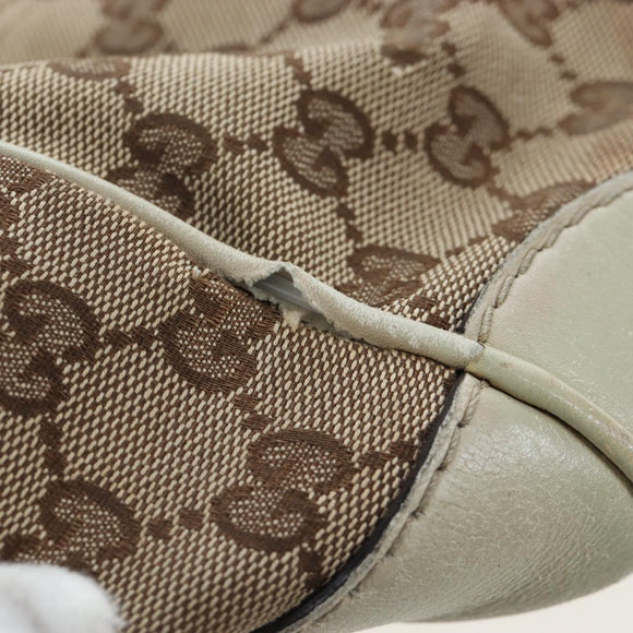 GUCCI GG Canvas Web Sherry Line Draagtas Beige Goud 257061 Auth gh1178