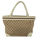 GUCCI GG Canvas Web Sherry Line Draagtas Beige Goud 257061 Auth gh1178-2
