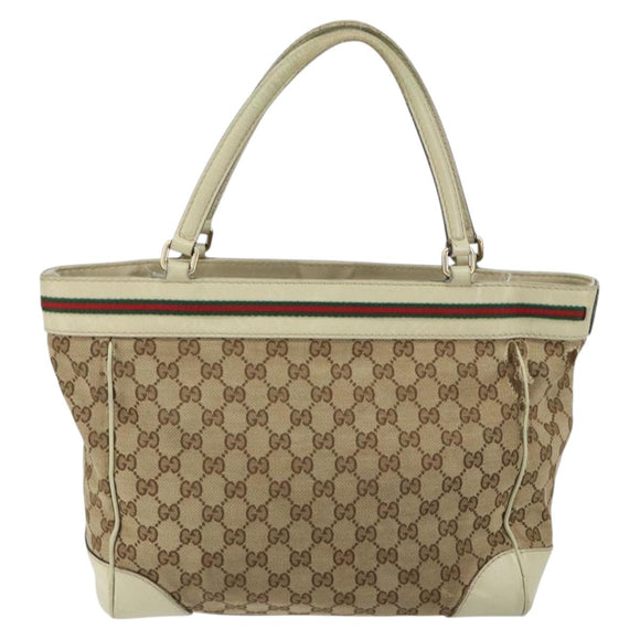 GUCCI GG Canvas Web Sherry Line Draagtas Beige Goud 257061 Auth gh1178