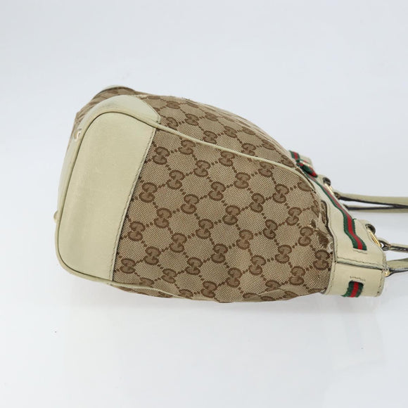 GUCCI GG Canvas Web Sherry Line Draagtas Beige Goud 257061 Auth gh1178