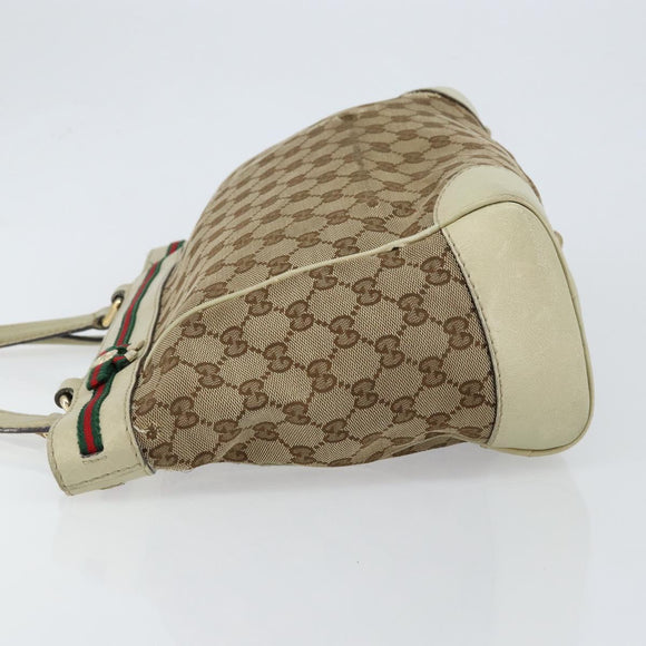 GUCCI GG Canvas Web Sherry Line Draagtas Beige Goud 257061 Auth gh1178