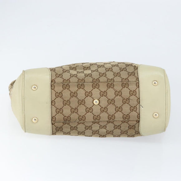 GUCCI GG Canvas Web Sherry Line Draagtas Beige Goud 257061 Auth gh1178