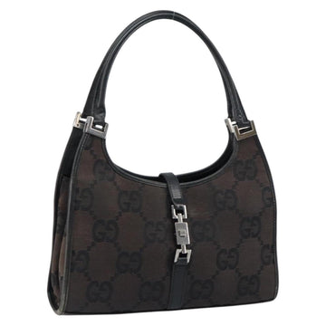 GUCCI GG Canvas Jackie Shoulder Bag Black Silver 002 1068 Auth gh1179