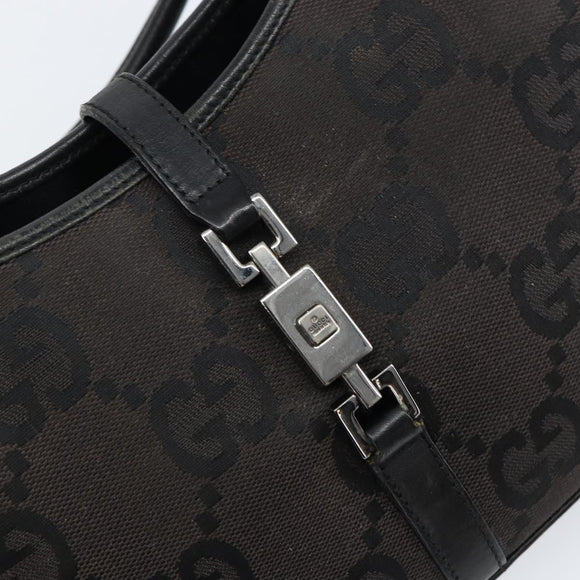 GUCCI GG Canvas Jackie Shoulder Bag Black Silver 002 1068 Auth gh1179