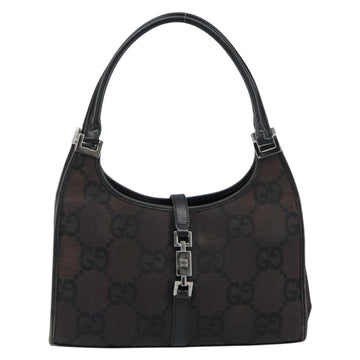 GUCCI GG Canvas Jackie Shoulder Bag Black Silver 002 1068 Auth gh1179 - 0