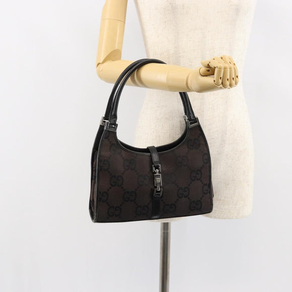 GUCCI GG Canvas Jackie Shoulder Bag Black Silver 002 1068 Auth gh1179